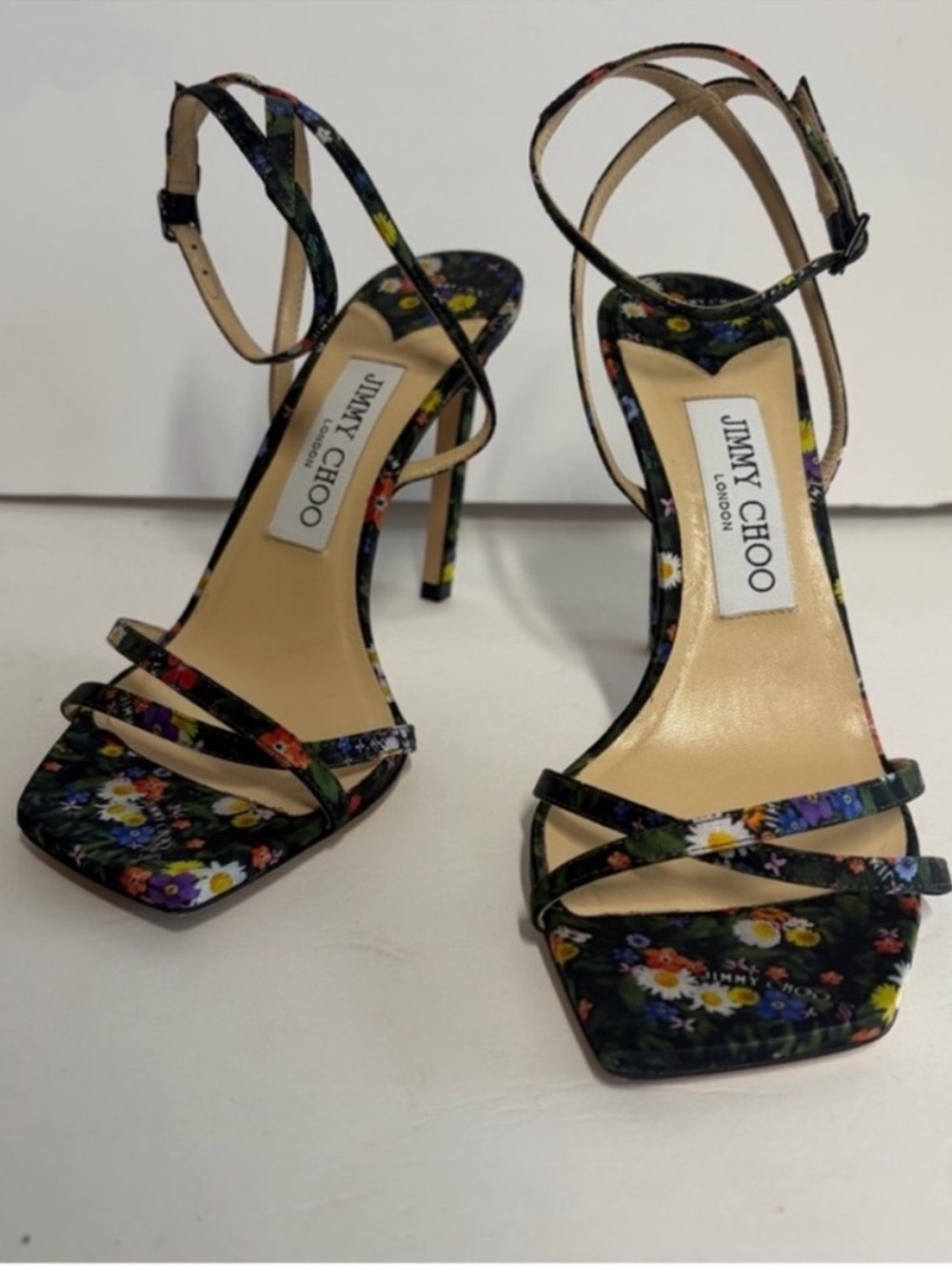 Jimmy Choo Metz 100 Ditsy Print Stiletto Ankle Strap Sandals - Picture 3 of 8